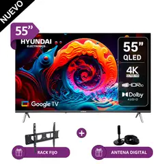 HYUNDAI - TELEVISOR SMART TV QLED 55 HYLED5529QG - GOOGLE TV + Antena Digital + Rack Fijo