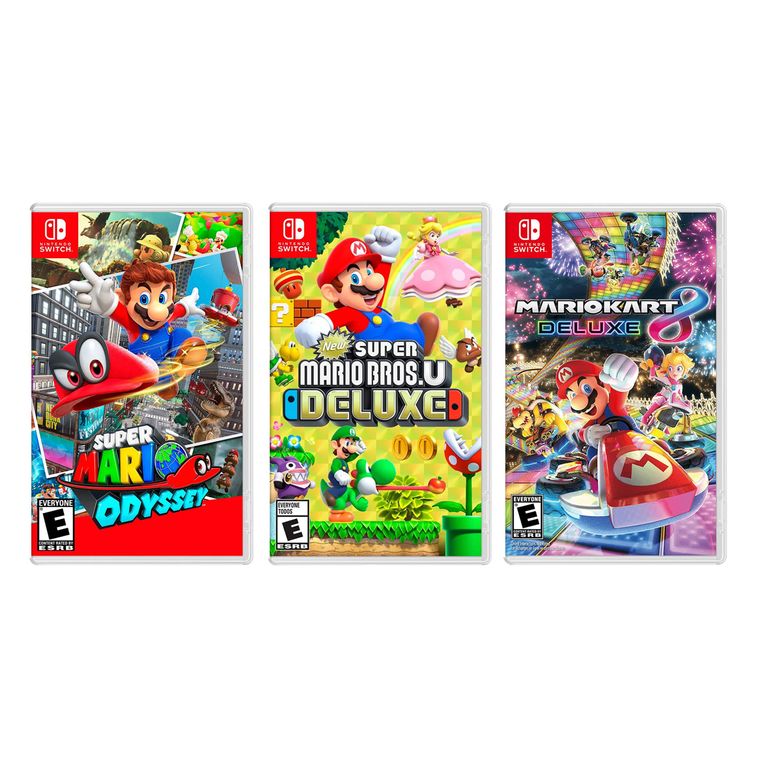 New Super Mario Bros U + Super Mario Odyssey + Mario Kart 8 Deluxe Switch