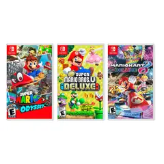 NINTENDO - New Super Mario Bros U + Super Mario Odyssey + Mario Kart 8 Deluxe Switch