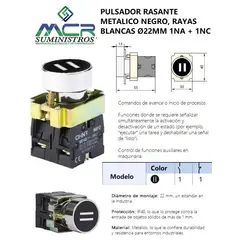 CHINT - INT PULSADOR METALICO RASANTE NEGRO RAYAS BLANCAS Ø22Mm 1Na+1NC