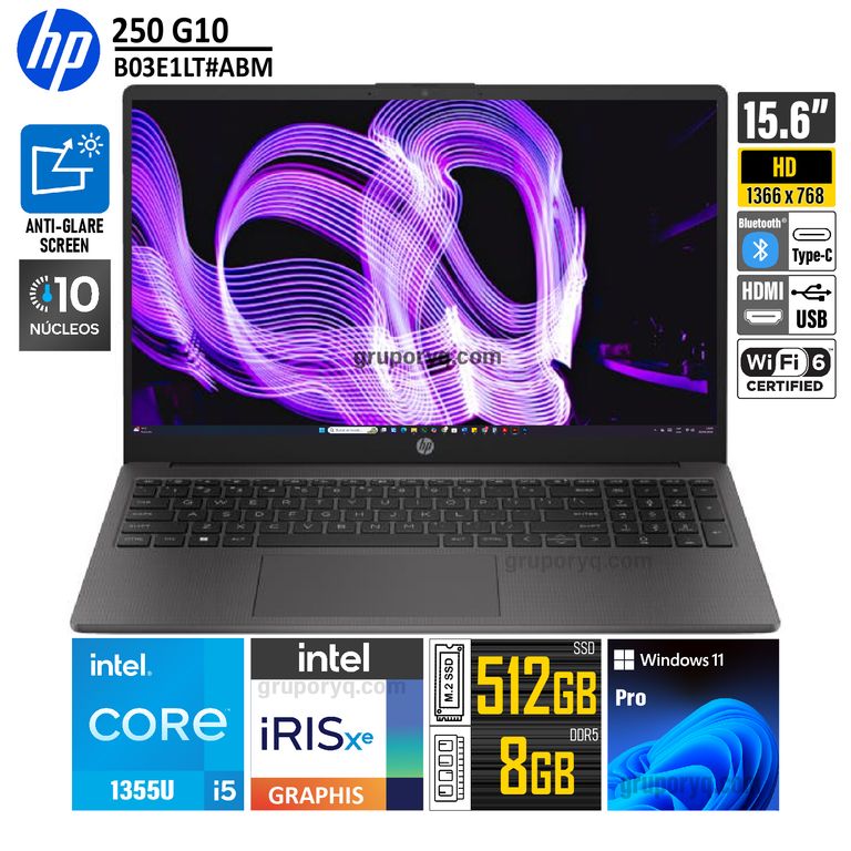 Laptop 250 G10 Intel Core i5-1334U Tecnología vPro RAM 8GB SSD 512GB Pantalla 15.6" HD