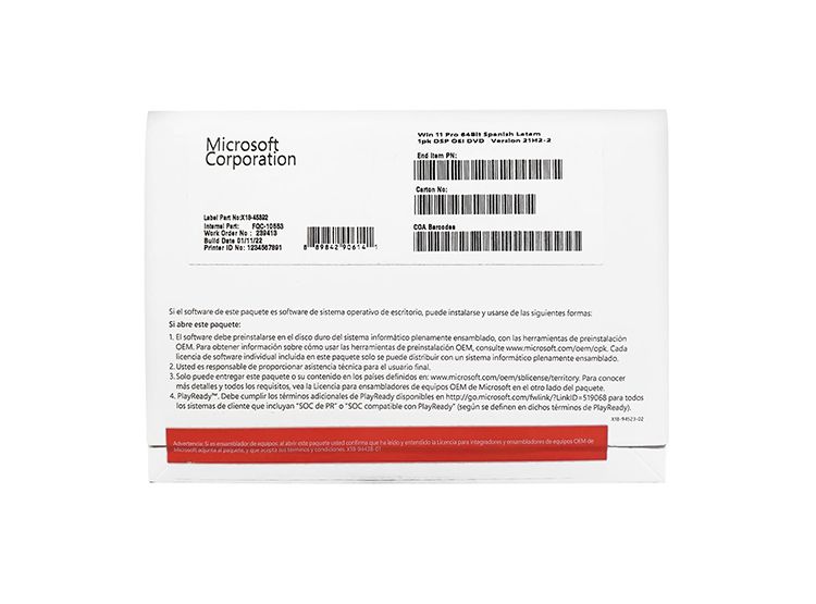 WINDOWS 11 PROFESIONAL 64BIT OEM ESPAÑOL (FQC-10553)