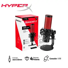 HYPERX - Micrófono Gamer QuadCast 2 USB Condensador RGB Negro