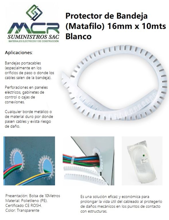 PROTECTOR DE BANDEJA MATAFILO 16MM x 10MTS COLOR BLANCO