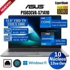 ASUS - Laptop Expertbook P1 Intel Core i7-13620H 16GB RAM DDR5 512GB SSD 15.6" FHD - P1503CVA-S71410