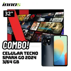 GENERICO - TELEVISOR INNOS 32 SMART TV ANDROID TV HD LED - S3201KU + CELULAR TECNO SPARK GO 2024 3/64 GB NEGRO