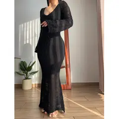 GENERICO - Vestido Largo Tejido Hilo Importado Manga Larga