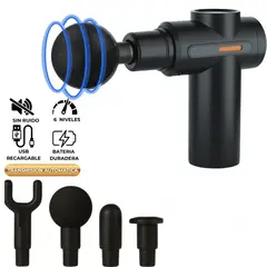 XTREME SPORT - Pistola Masajeador Muscular 4 Cabezales 6 Velocidades