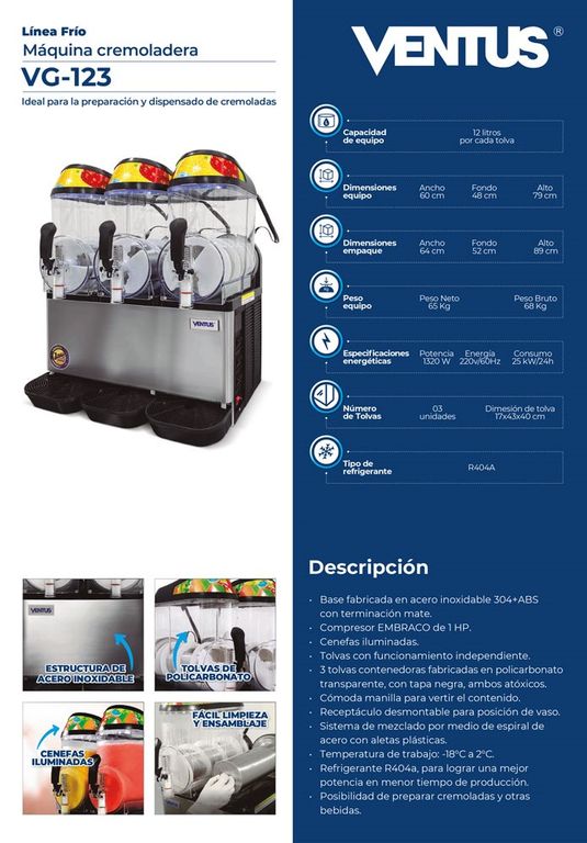 Cremoladera con 3 tolvas, VG-123