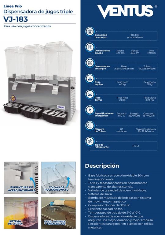 Dispensadora de Jugos con 3 tolvas, VJ-183