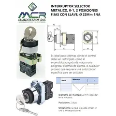 CHINT - INTERRUPTOR SELECTOR METALICO 2POSIC CON LLAVE 22Mm 1Na