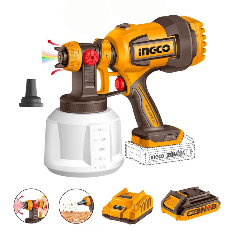 Pistola para Pintar de 800ml 20v + batería + cargador Ingco