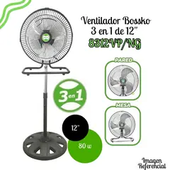 BOSSKO - Ventilador de 12" 3 en 1 - BK-8312VP – NEGRO