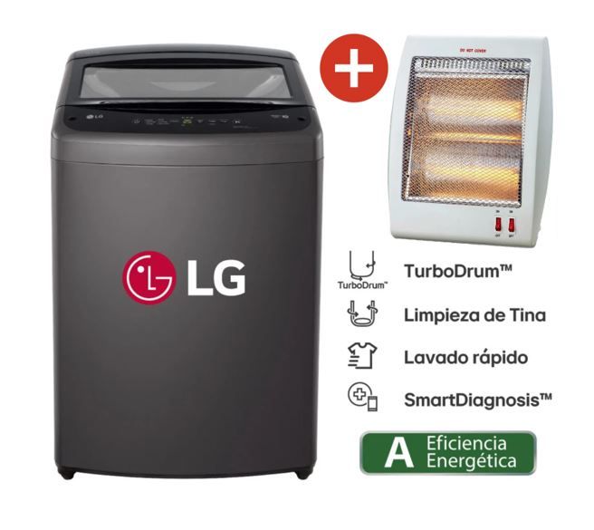 Lavadora WT19BVTB 19 Kg Turbodrum Carga Superior Negro Claro LG+CALEFACTOR