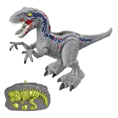 GENERICO - Dino Velociraptor con control remoto y giros 360 sonido y efectos de humo