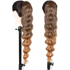 GENERICO - EXTENSIONES DE COLA DE FIBRA FUTURA ONDAS HOLLYWOOD DE 71CM DE LARGO Y 160GR CON 2 CLIP Y LIGA AJUSTABLE - MIEL BALAYAGE COBRIZO