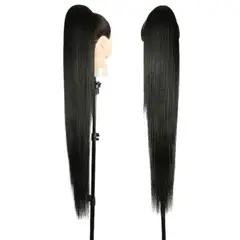 GENERICO - EXTENSIONES DE COLA DE FIBRA FUTURA LISOS BRAZILEROS DE 90CM DE LARGO Y 160GR CON 2 CLIP Y LIGA AJUSTABLE - NEGRO