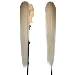 GENERICO - EXTENSIONES DE COLA DE FIBRA FUTURA LISOS BRAZILEROS DE 90CM DE LARGO Y 160GR CON 2 CLIP Y LIGA AJUSTABLE - RUBIO EXTRA CLARO II