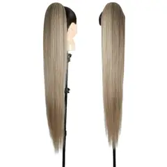 GENERICO - EXTENSIONES DE COLA DE FIBRA FUTURA LISOS BRAZILEROS DE 90CM DE LARGO Y 160GR CON 2 CLIP Y LIGA AJUSTABLE - RUBIO CLARO NATURAL