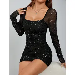 GENERICO - VESTIDO NEGRO LOLITA DE FIESTA BRILLO URBANO CASUAL