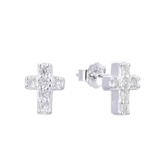 SANTORAL - Aretes Cruz Mini Brillos - Plata