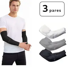 GENERICO - Pack 3 Pares Manga Deportiva Brazo Hombre UV Moto Ciclismo Voley AQUAX®