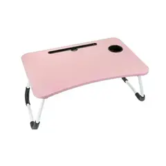 GENERICO - MESA PLEGABLE PORTÁTIL PARA LAPTOP CON RANURA Y POSAVASOS - ROSADO