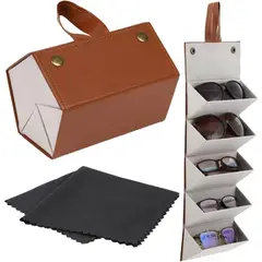 GENERICO - Porta Lentes Plegable 5 Compartimentos Marrón + llavero de regalo