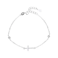 SANTORAL - Pulsera Cruz Brillos y Punto de Luz - Plata