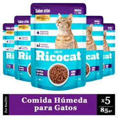 RICOCAT - Pack x5 Comida Húmeda para Gato Filetitos Atún 85gr