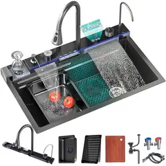 GENERICO - LAVADERO DE COCINA MULTIFUNCIONAL DE 5 TECLAS Y DOBLE CASCADA