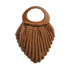 VERABRU - Cartera Ambaré Tejida A Mano 100% Algodón Asas de Madera