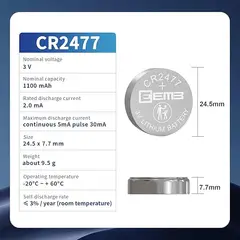 GENERICO - Pila CR2477 de litio de 3V batería - pack 2unds