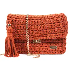 VERABRU - Cartera Terracota Sienna Tejida A Mano 100% Algodón con Cadena