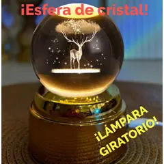GENERICO - ESFERA CRISTAL GIRATORIO 3D GRANDE LÁMPARA LED ADORNO DORADO