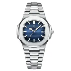 GENERICO - RELOJ METAL HOMBRE PLATEADO FONDO AZUL POEDAGAR