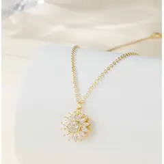 GENERICO - COLLAR GIRASOL DORADO CON CIRCONIAS BRILLANTES PARA MUJER JOYERIA FINA