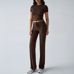 TIOZONEY - Conjunto deportivo para mujer-Marrón