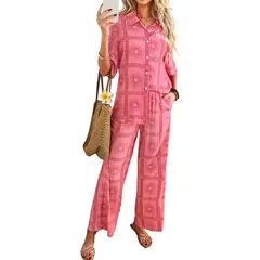 TIOZONEY - Conjunto de estilo bohemio para mujer-Rosado