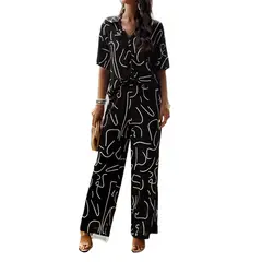 TIOZONEY - Conjunto estampado de manga corta-Negro