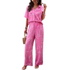 TIOZONEY - Conjunto estampado de manga corta-Rosa