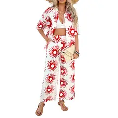 TIOZONEY - Conjunto estampado de manga corta-Blanco