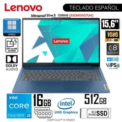 LENOVO - Laptop IdeaPad Slim 3 15IRH8 Core i5 13420H/ 16Gb DDR5 / 512Gb SSD/ 15.6″ FHD - 83EM00G7LM