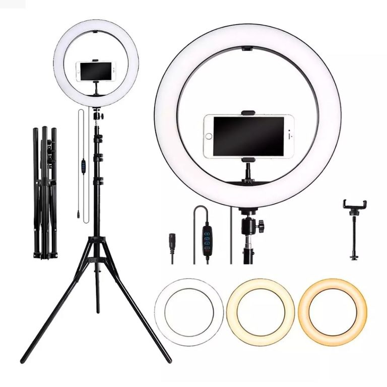 ARO DE LUZ LED 26 CM + SOPORTE PARA CELULAR + TRIPODE 2 METROS