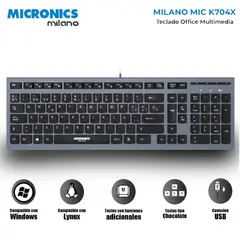 MICRONICS - MILANO MIC K704 TECLADO MULTIMED IA USB TCHOCOLATE