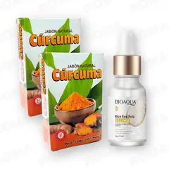 BIOAQUA - PACK 2 JABÓN EN BARRA DE CÚRCUMA 110G + SERUM DE ARROZ CON ÁH 15ML