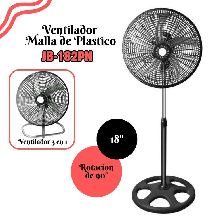 Ventilador de 5 aspas Malla Plastica - 3 en 1 de18"