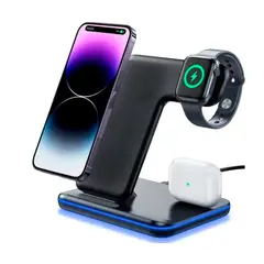 GENERICO - Cargador Inalambrico 3 en 1 Estacion de Carga Celular Reloj Audífonos