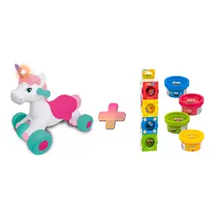 KIDDIELAND - CARRITO MONTABLE PARA NIÑOS UNICORNIO MÁGICO PASEO DE ENSUEÑO Y PLASTILINA DE REGALO