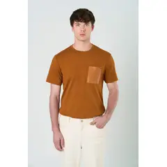 VELEZ - Vélez Camiseta En Algodón Hombre Bolsillo Cuero Cafe Claro